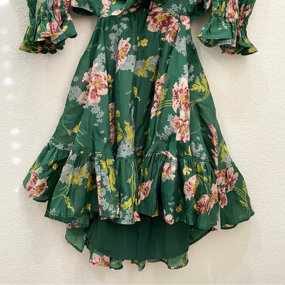 ASOS Tie Front Mini Dress in Textured Voile Art Nouveau Green Floral Size 10 - Picture 12 of 16